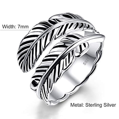 AVECON S925 Sterling Silver Turquoise/Labradorite/Just Breathe/Onyx Rings | Hypoallergenic Adjustable Open Feather Gift Women Men Thumb Spoon Statement Western Band Jewelry for Anniversary - color: Silver-Just Breathe