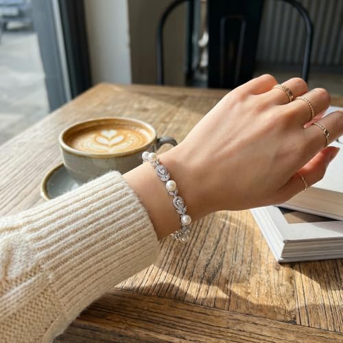 EVER FAITH Cubic Zirconia Pearl Bridal Prom Tennis Bracelet for Women | Elegant Pear CZ Wedding Jewelry Gift, for Bride Bridesmaid - style: Teardrop_Silver-Plated-Brass