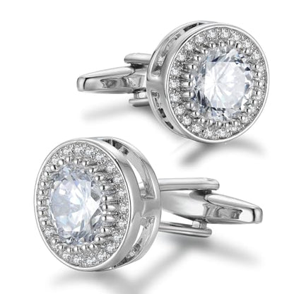 Crystal Cufflinks for Men CZ Cuff Links Sparkle Diamond Gold Ornate Cufflinks for Wedding Groom Best Man - style: Silver