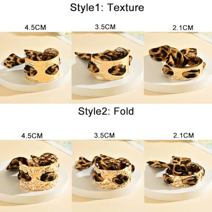 Chunky Gold Hammered Bracelets for Women, Leopard Print Scarf Big Golden Stainless Steel Cuff Bangle Silk Styling Charm Stackable Statement Jewelry Gifts - color: 2.1CM-Gold