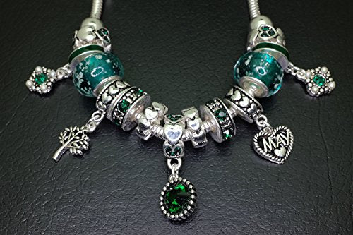 Falari Birthstone Bracelet Multi-Color Charm Beads Silvertone Birthday Gifts for Women - color: 05-May