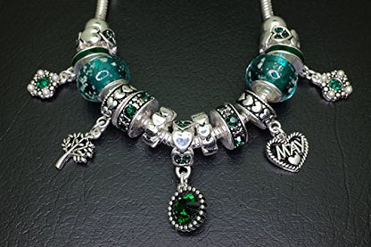 Falari Birthstone Bracelet Multi-Color Charm Beads Silvertone Birthday Gifts for Women - color: 05-May