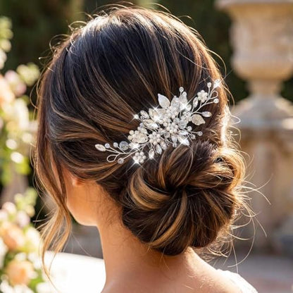 Catery Bridal Hair Comb Silver Prom Piece Wedding Accessories for Brides | Rhinestone Bride Hair Accessory Pieces Pearl Side Clip Leaf Decorative Hair Combs Headpiece Bridesmaid