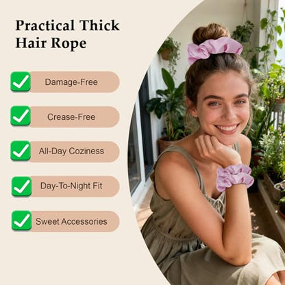 Satin Scrunchies for Women – 8PCS Pink Silk Hair Ties – No Crease, Frizz-Free, Gentle Elastic Hair Bands for Thick & Thin Hair, Soft & Stylish Hair Accessories Gifts - color: Large-Pink