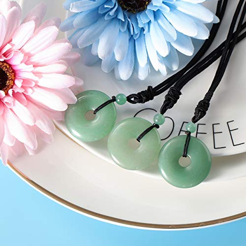 Jovivi 30mm Circle Donut Healing Crystals Necklace Natural Semi-Precious Chakra Gemstone Stone Amulet Lucky Coin Donuts Charm Protection Quartz Reiki Pendant Necklace for Men Women Adjustable Rope - color: Green Aventurine