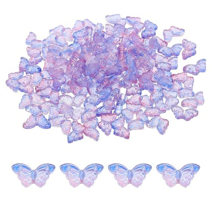 PATIKIL Butterfly Beads, 100Pcs Crystal Butterfly Beads Translucent Czech Glass Beads Spacer Bead for DIY Jewelry Making Bracelets Necklace - color: Pink Purple
