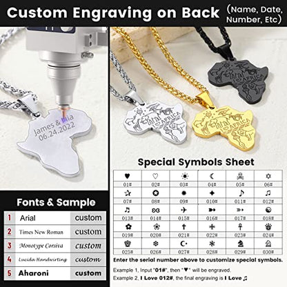 GOLDCHIC JEWELRY Africa Map Necklace for Men, Stainless Steel African Tribal/Egyptian Eye of Horus/I LOVE AFRICA/Elephant Map Hiphop Jewelry Unisex with 22'+2'Adjustable Chain - color: Animals - Stainless Steel, style: Personalised Engraving