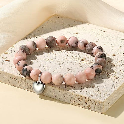 MIXJOY Inspirational Gifts for Women, Heart Charm Pink Elastic Beads Bracelet, Positive Affirmations Get Well Soon Gifts - style: steel heart whenever doubting pink