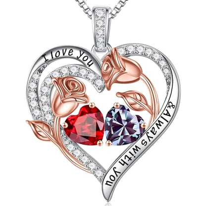 Iefil Birthstone Necklace for Women - Rose Heart Necklace | 925 Sterling Silver, Gift Box Packaging, Anniversary Birthday Gifts for Wife Mom Daughter - color: 01-06-Jan-Jun Birthstone