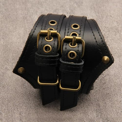 GelConnie Leather Cuff Bracelet for Men Women Wide Leather Wristband Thick Viking Mens Leather Bracelets Gothic Wrist Band Vintage Rock Wristband - style: Wide Leather Wristbands