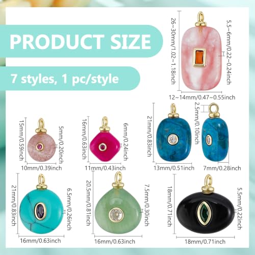 BENECREAT 7 Pcs Natural Stone Pendant, 7 Styles Smooth Polished Gemstone Charms with Real 18K Gold Plated Brass Findings for Jewelry Making DIY Necklace Earrings