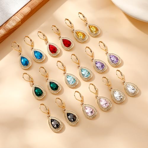 Dangle Earrings for Women Multicolor Crystal Drop Earrings Set Leverback Teardrop Earrings 925 Silver and 14K Gold Plated Hypoallergenic Fashion Cubic Zirconia Dangle Earrings Trendy Jewelry Gifts for Women - style: Teardrop Set-G 5
