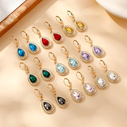 Dangle Earrings for Women Multicolor Crystal Drop Earrings Set Leverback Teardrop Earrings 925 Silver and 14K Gold Plated Hypoallergenic Fashion Cubic Zirconia Dangle Earrings Trendy Jewelry Gifts for Women - style: Teardrop Set-G 5