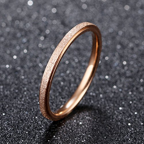 Women's Stainless Steel 2mm Thin Stacking Midi Rings Silver Rose Gold Sand Blast Finish Engagement Wedding Bands Size 3 to 10 - color: Rose Gold