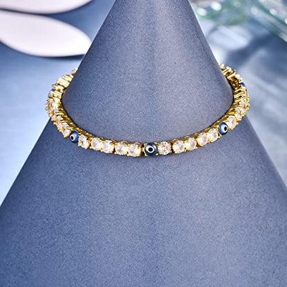 Evil Eye Bracelets for Women 18K Gold and Silver Filled with 4MM Cubic Zirconia Tennis Bracelet Evil Eye Jewelry - color: 18K Gold