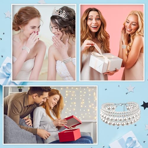 Coolrunner Ladies Faux Pearls Accent Off White Stretch Wrist Bracelet Jewelry (Pearl style3) - style: Style 2