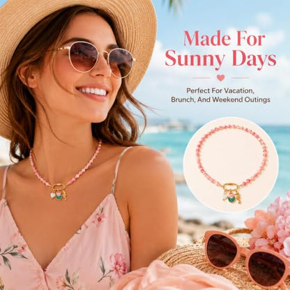 LIU JUN Colorful Beaded Necklace for Women, Chunky Boho Fish Starfish Conch Pendant Acrylic Bead Necklaces Cute Y2K Summer Beach Jewelry Gifts - color: Seahorse