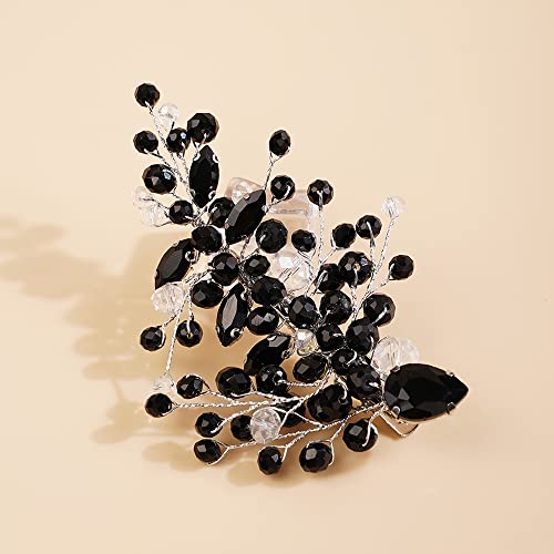 Xerling Black Crystal Hair Clips for Brides Wedding Bridal Rhinestone Hair Piece Silver Hair Accessories for Flower Girls Hair Jewelry (Black) - color: Black