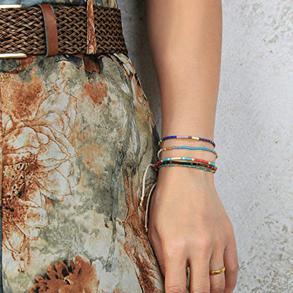 KELITCH Women Friendship Bracelet Seed Beads Miyuki Thin Strand Bracelets Adjustable Boho Jewelry - color: Blue 62I