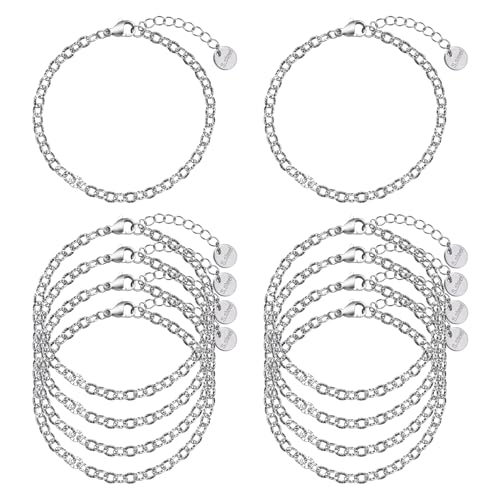 UMAOKANG 10PCS Stainless Steel Chain Link Bracelet for Jewelry Making | Silver Embossed Oval Bracelet Bulk for Women Permanent Chain Bracelets - color: 10pcs Oval Steel