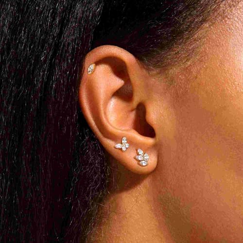 G23 Titanium 16G Tragus Conch Piercing Jewelry Flat Back Stud Earrings | Hypoallergenic CZ Nose Dangle Helix Medusa Lip Labret Body Piercing Jewelry, 14K Gold Plated, Silver, 6 and 8 mm Post Length - color: Radiant Vine-14K Gold