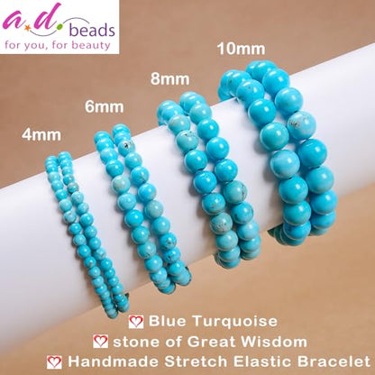 AD Beads Handmade Gemstone Stretch Elastic Bracelet Crystal Healing Reiki Nature's Beauty and Spiritual Essence Unisex (12mm, Blue Turquoise (Great Wisdom)) - color: Blue Turquoise (Great Wisdom), size: 12mm