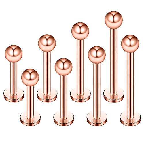 14G Labret Monroe Lip Ring Helix Earring Tragus Cartilage Piercing Jewelry 8PCS - color: Rose Gold