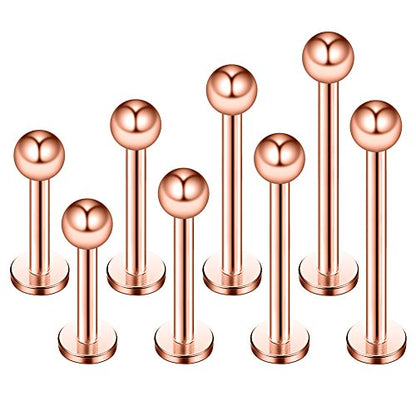 14G Labret Monroe Lip Ring Helix Earring Tragus Cartilage Piercing Jewelry 8PCS - color: Rose Gold