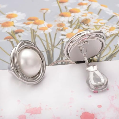 Yoursfs Faux Pearl Clip On Earrings For Women 18K Gold Plated Button Ear Clips - style: Faux Pearl Clip On Earrings