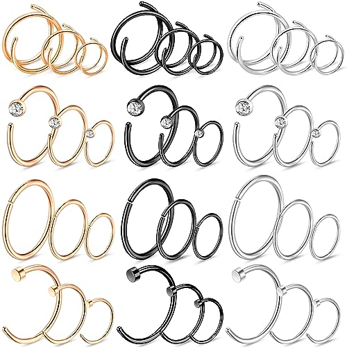 20G Double Nose Ring Hoop for Single Piercing - 2-36 Pcs Jewelry for Women - color: Multi-36pcs