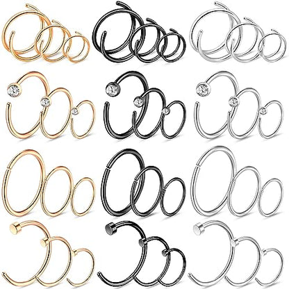 20G Double Nose Ring Hoop for Single Piercing - 2-36 Pcs Jewelry for Women - color: Multi-36pcs