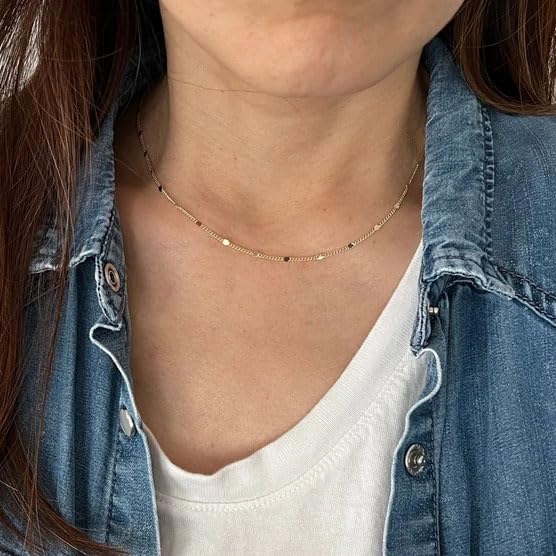 Dainty Choker Necklace for Women 18K Gold Plated Shining Dots Box Chain Sparkle Necklaces Cute Paperclip Link Herringbone Necklace Exquisite Jewelry Gifts for Mom Girlfriend - style: Dot GD