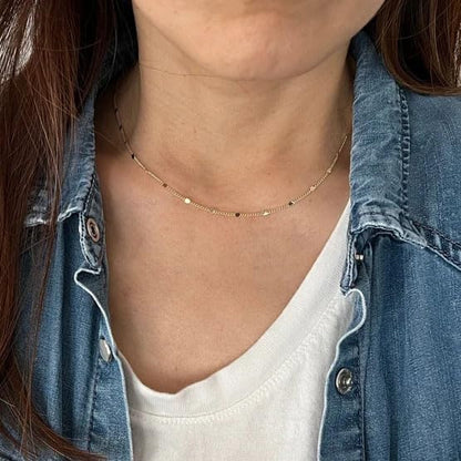 Dainty Choker Necklace for Women 18K Gold Plated Shining Dots Box Chain Sparkle Necklaces Cute Paperclip Link Herringbone Necklace Exquisite Jewelry Gifts for Mom Girlfriend - style: Dot GD