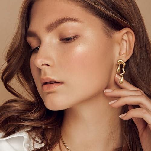 Gold Clip On Earrings for Women Trendy Non Piercing Flower Dangle Earrings Floral Earring 14K Gold Plated Lightweight Earrings for Non-Pierced Ears Fake Earrings Set - style: Waterdrop