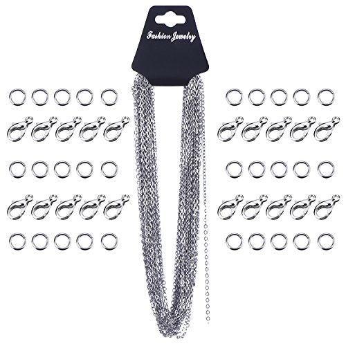 Outus 33 Feet Stainless Steel Chain Silver DIY Link Necklaces Chains with 20 Lobster Clasps and 30 Jump Rings for Jewelry Making (2.5 Mm) - size: 2.5 mm Wide