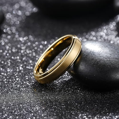 King Will Classic Tungsten Wedding Band for Men, 6/7/8/9/10mm Widths, Polished Finish Step Edge Matte Rings Comfort Fit - color: E-gold 5mm