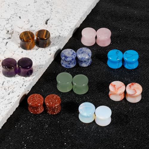 10Pcs Stone Plugs for Ears Gauges Double Flared Stretching Expander Ear Gauge Plugs Colorful Heart Ear Piercing Jewelry for Women Men