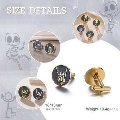 Dreamtimes Rock Skull Hand Cufflinks Halloween Shirt Cufflinks Figurine Sign Language Cuff Links Rock On Hand Gesture Stainless Steel Novelty Cuff Links for Men - style: Style 2-G