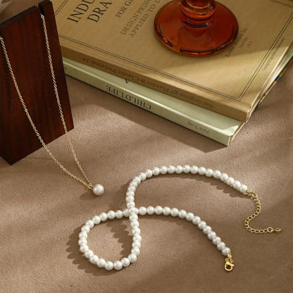 Gold Pearl Necklaces for Women - White Pearls Jewelry Gifts Wedding Bride Bridesmaid Jewelry - color: Gold-Layered Pearl Choker