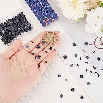 SUNNYCLUE 1 Box 300Pcs 3 Style 5 * 5mm Tila Beads Two Hole Glass Seed Bead Flat Square Glass Black Japanese Loose Spacers for Jewelry Making DIY Craft Multi-Strand Bracelet Necklace Earrings - color: 300pcs 3 Sizes Black Beads