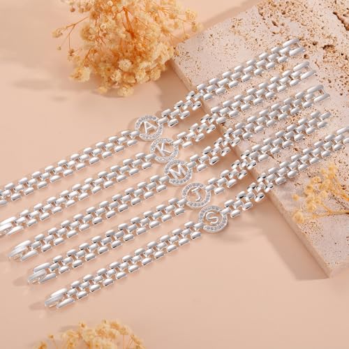 WEDDINEN Initial Bracelets for Women, 14K Gold Plated Letter A-Z Bracelets with Diamonds,Thick Chain Bracelet for Women trendy Jewelry Gifts - color: Silver-I