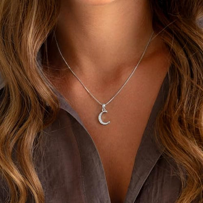 Initial Necklace for Women, 14K Gold Silver Plated Box Chain Letter Pendant, Trendy Name Necklace, Dainty Personalized Charm Jewelry Gift for Her - color: Silver, style: C