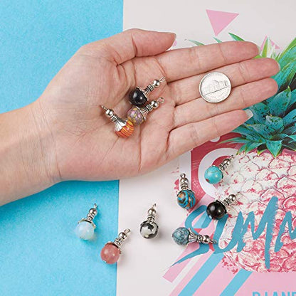 50Pcs Snowcone Shaped Mixed Stone Pendants Healing Crystal Quartz Chakra Reiki Gemstone Charms for Necklace Jewelry Making Hole: 2.5mm - color: 6-Mixed Color-Snowcone-Random