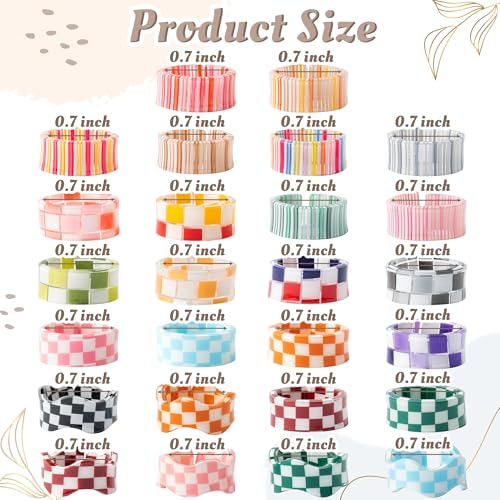 Colorful Resin Rings Set - 26 Pcs Stackable Thumb Knuckle Ring for Women, Checkboard Plaid Strip Patterns, Non Tarnish Dainty Jewelry Gift, Joint Finger Midi Trendy Statement Comfort Fit