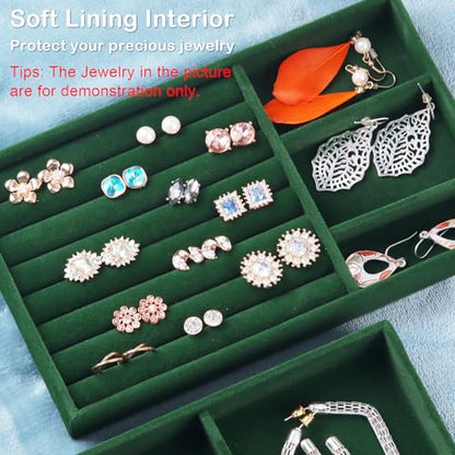 Jewelry Trays for Drawers, Set of 8 Stackable Velvet Jewelry Tray Inserts for Rings, Earrings, Necklaces, Bracelets – Fits Most Dresser/Closet Drawers, Non‑Slip Lined, Green - color: Green