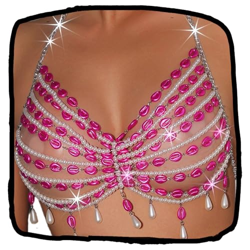 Body Chain Bra Fashion Shoulder Necklaces Bra Chain Body Jewelry - color: Rose red