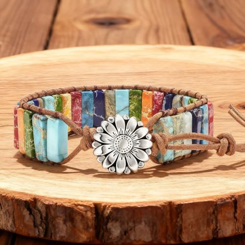 7 Chakra Bracelet Bohemian Handmade Leather Wrap Healing Protection Natural Stone Yoga Beaded Bracelets Boho Friendship Jewelry - color: Chakra #3