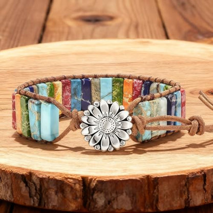 7 Chakra Bracelet Bohemian Handmade Leather Wrap Healing Protection Natural Stone Yoga Beaded Bracelets Boho Friendship Jewelry - color: Chakra #3
