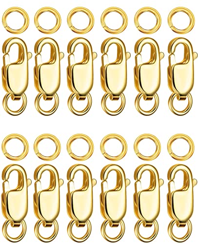 Kcctoo Silver Lobster Claw Clasp with Closed Jump Rings 14K Gold Necklace Clasps and Closures for Jewelry Making, Made in Italy 12mm(0.47inch) (Gold Big Clasps 12pcs) - color: Gold Big Clasps 12pcs