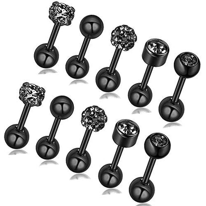 Stud Earrings Set 316L Stainless Steel Hypoallergenic Earrings for Women Men Earrings 3-7mm Cubic Zirconia Earrings Tragus Cartilage Helix Lobel Ear Studs 20G,Pack of 5 Pairs - color: C04:5Pairs(BLACK)